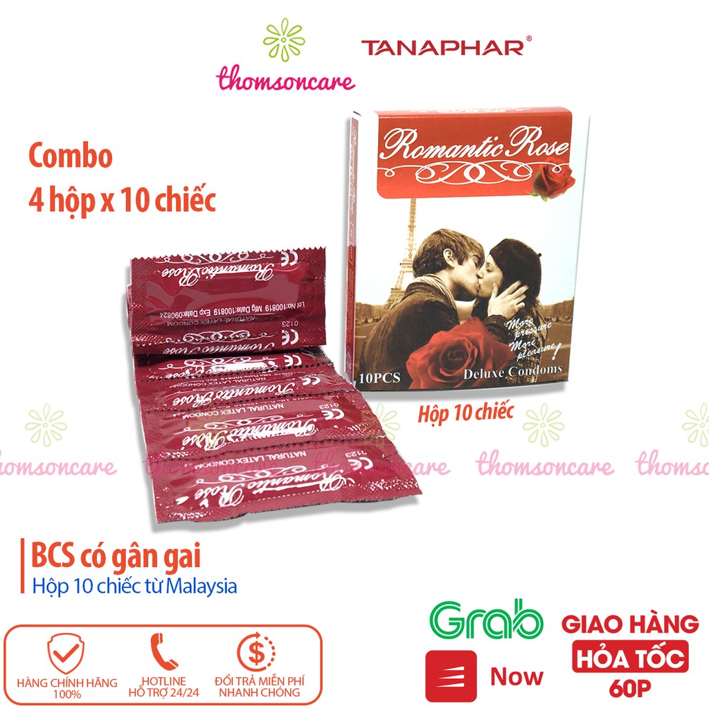 Combo 4 hộp Bao cao su Romantic - Hộp 10 chiếc - Luôn che tên sản phẩm