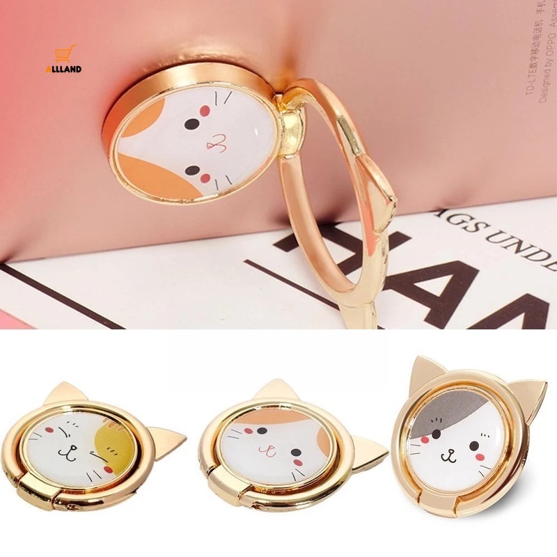Giá đỡ nhẫn cho điện thoại bằng kim loại xoay 360 độ chống trượt hình mèo dễ thương thích hợp cho iPhone và Android