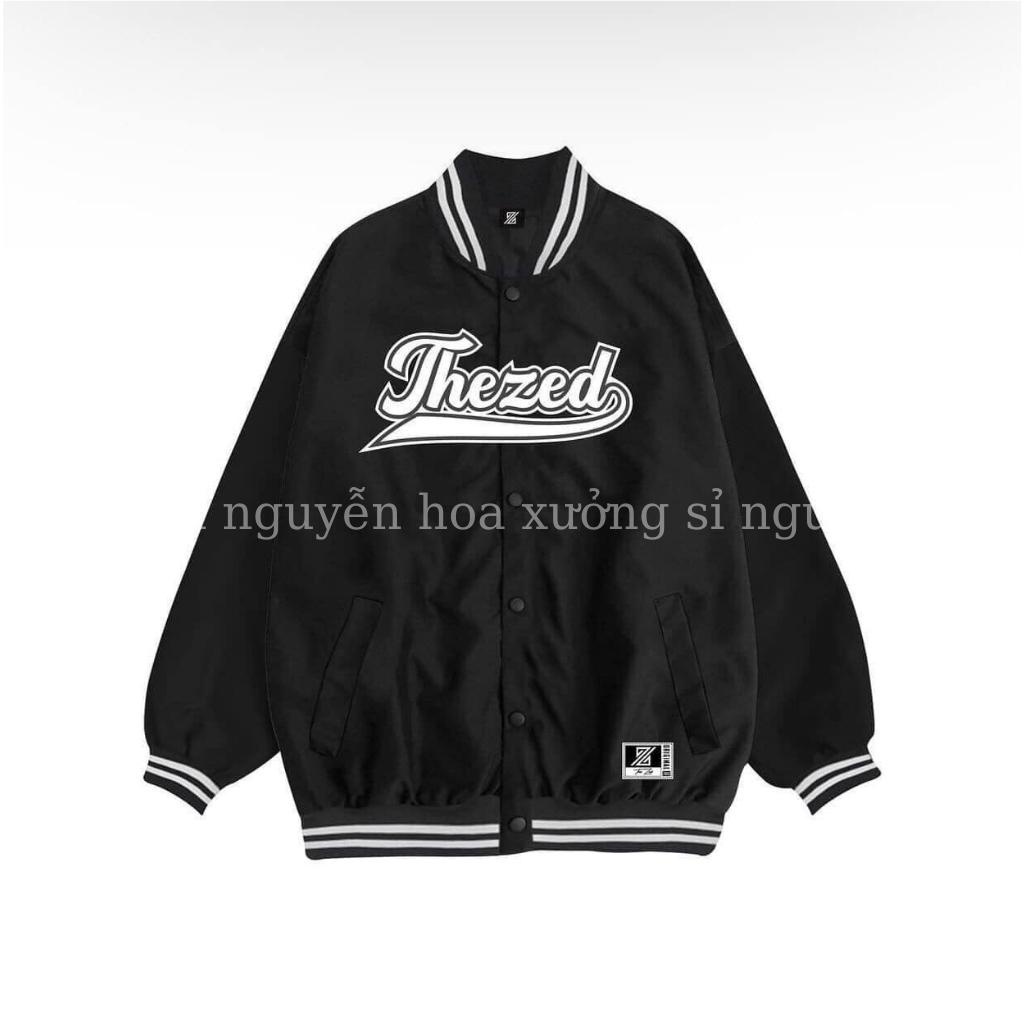 Áo bomber  áo khoác gió 2 lớp in chữ THEZED form dáng rộng unisex nam nữ mặc được màu đen basix phong cách hàng quốc