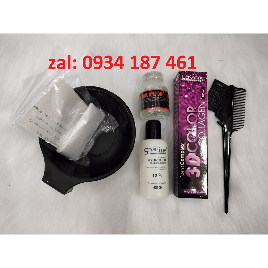 Combo màu nhuộm Lavox+100ml oxy+bao tay+tinh dầu, HDSD, Chén, lược