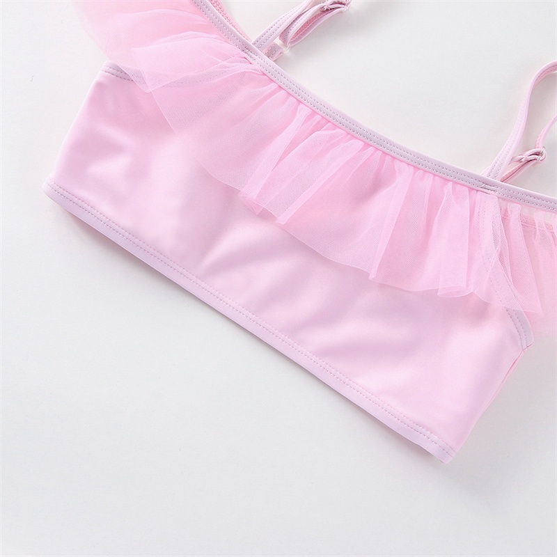 Bộ Đồ Bơi Hai Mảnh Phối Ren Bèo Màu Hồng Mẫu Mới 2022 Dành Cho Bé Gái