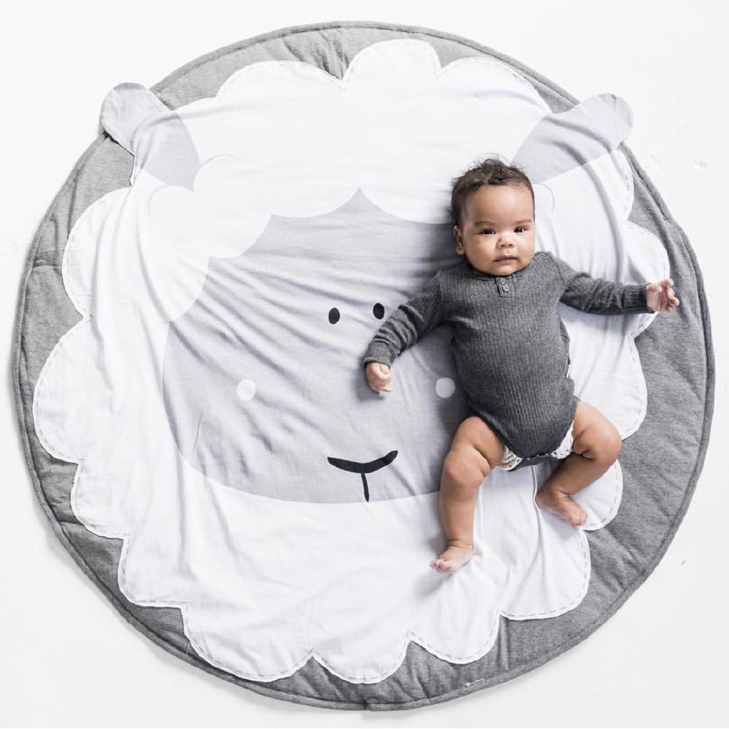 Thảm cotton tròn mặt chú cừu hoạt hình dễ thương dành cho bé