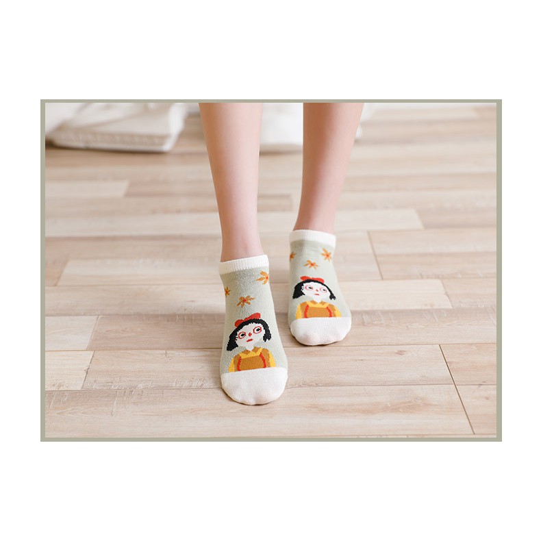 Tất cổ thấp nữ In hình hoạt hình Cute Dễ thương Cổ thuyền Vớ nữ cổ ngắn Hoạt hình Chất Cotton