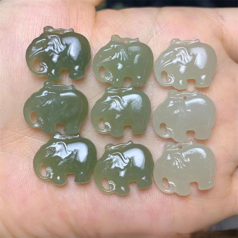 Bingyingge Tự nhiên Hetian Jade Elephant Bracelet Mặt dây chuyền Phụ kiện Handmade DIY
