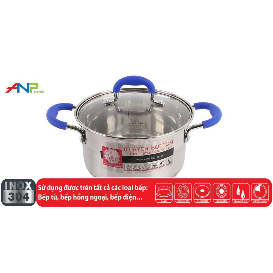 Bộ Nồi 4 Chiếc Inox 304 5 Lớp Đáy  ELMICH EL1497 Size 18/22/26/26