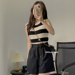 Áo len mongtoghi croptop kẻ ngang, áo len 3 lỗ - titto closet