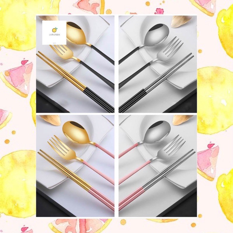 Bộ Muỗng Đũa Nĩa Thìa Inox 304 Cá Nhân Cơm Trưa Văn Phòng Dã Ngoại Cao Cấp