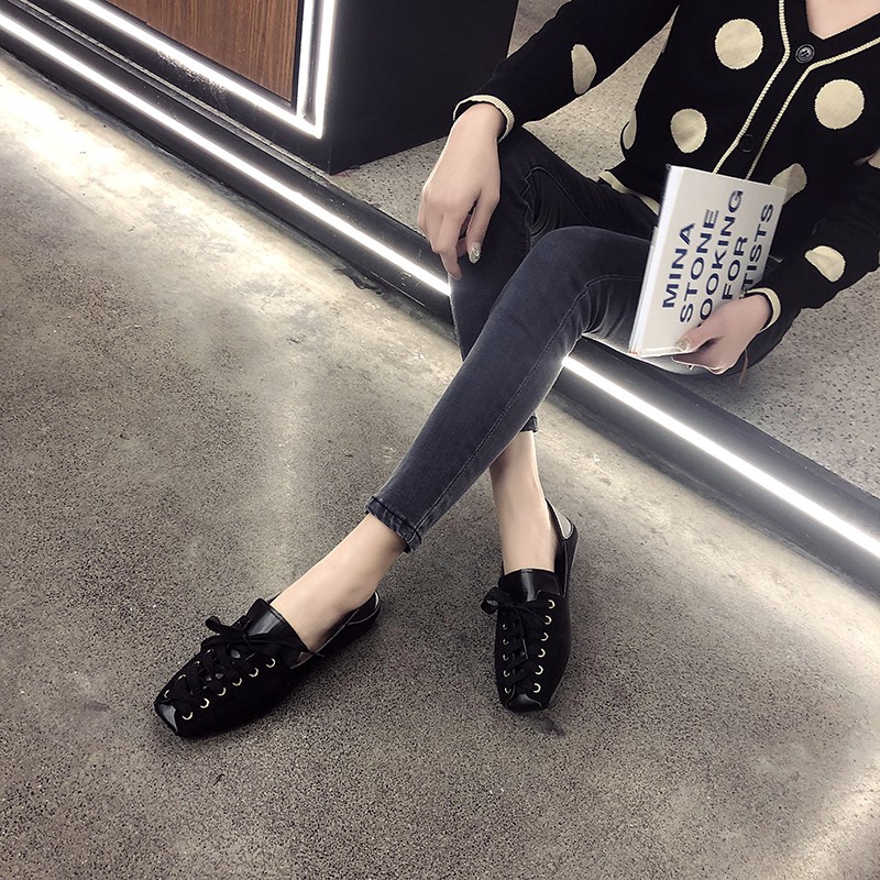 Giày lười mũi vuông phong cách vintage cho nữ