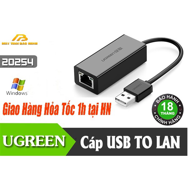 USB to LAN RJ45 10/100Mbps Ugreen 20254 (Màu Đen) - Hàng Chính Hãng