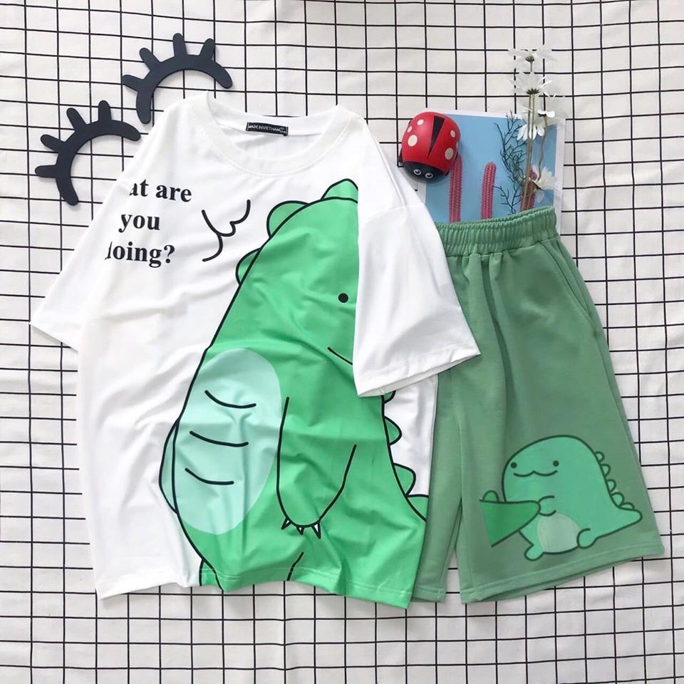 Set đồ bộ hoạt hình ❤️ Bộ mặc nhà Cartoon KHỦNG LONG DOING form rộng Freesize Unisex nam nữ Molly Fashion