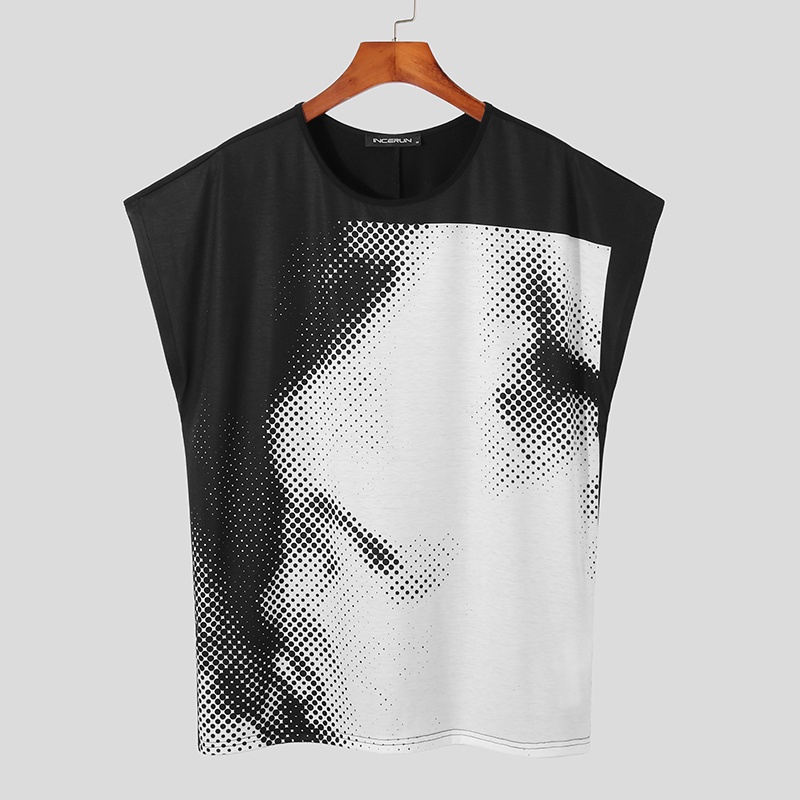 Áo thun INCERUN tay ngắn cổ tròn màu trắng + đen thời trang cho nam