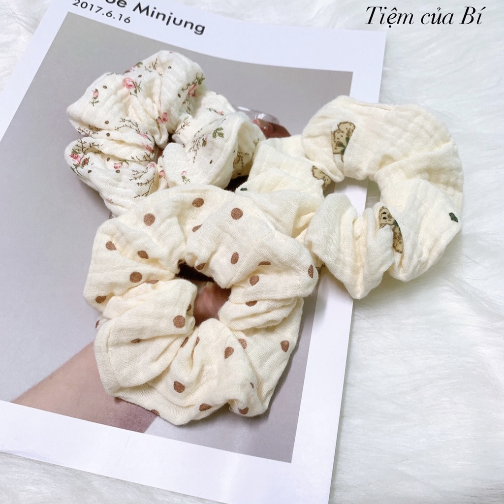 [Handmade] Scrunchies buộc tóc Muslin cao cấp họa tiết dễ thương hot trend