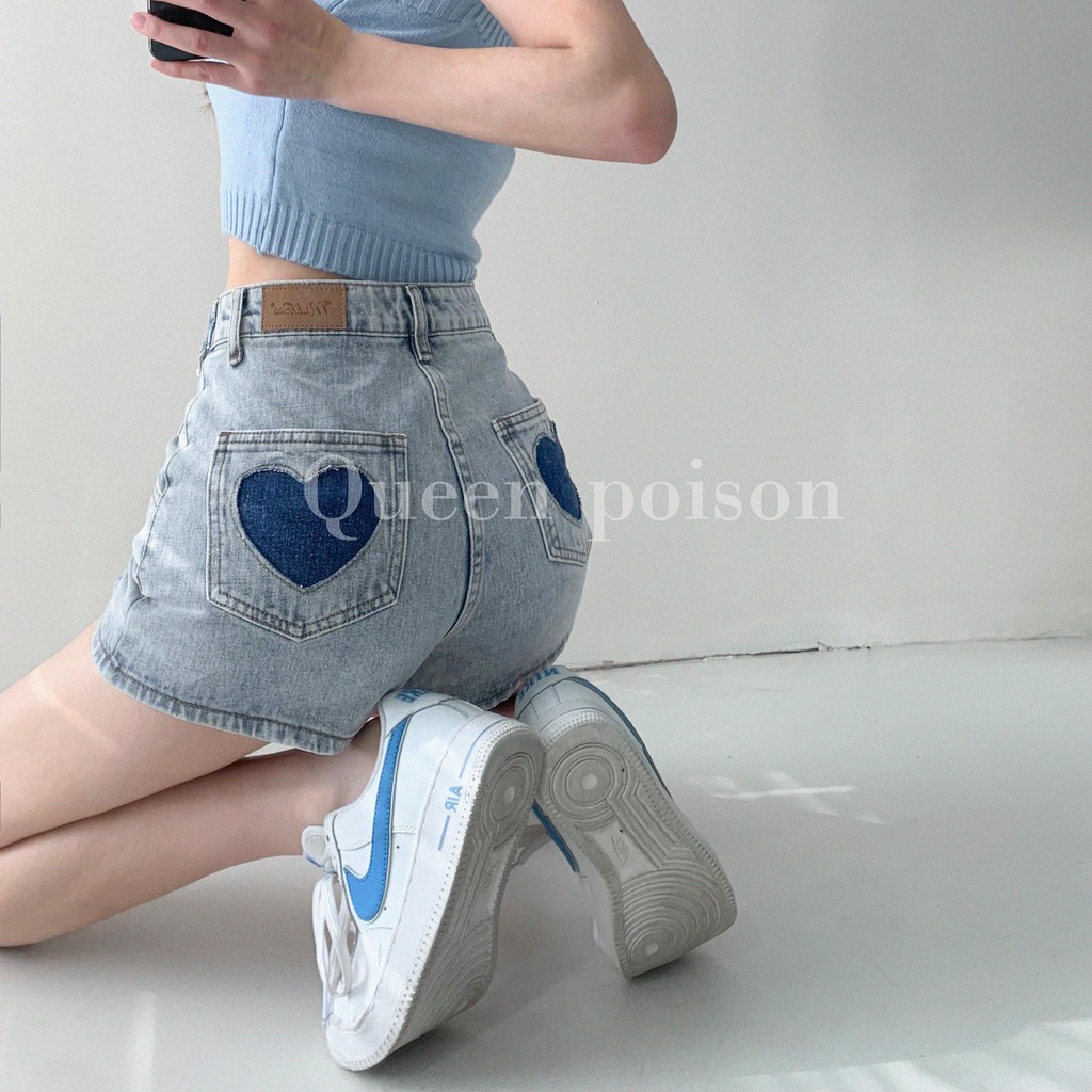 Quần short jean denim lưng cao phong cách Hàn Quốc thời trang cho nữ