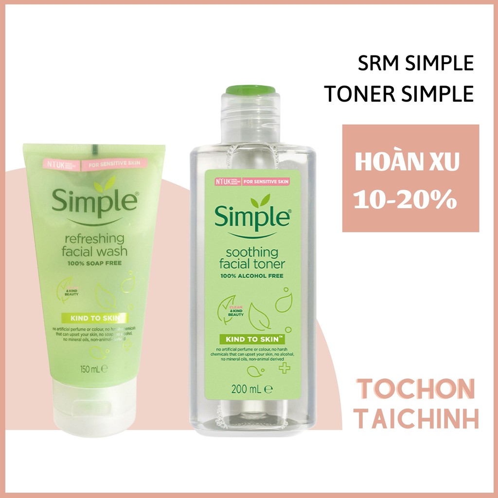 Sữa Rửa Mặt Simple Gel Kind To Skin Refreshing Facial Wash Gel 150ml- Toner Simple Kind To Skin Soothing Facial