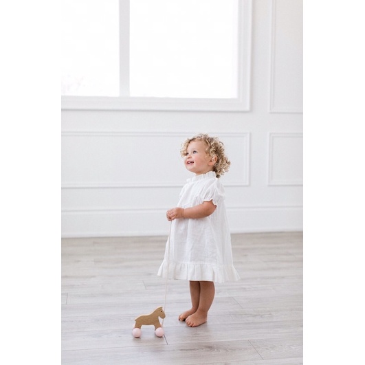 Váy đầm Zara trắng bèo cổ tay bồng bé gái