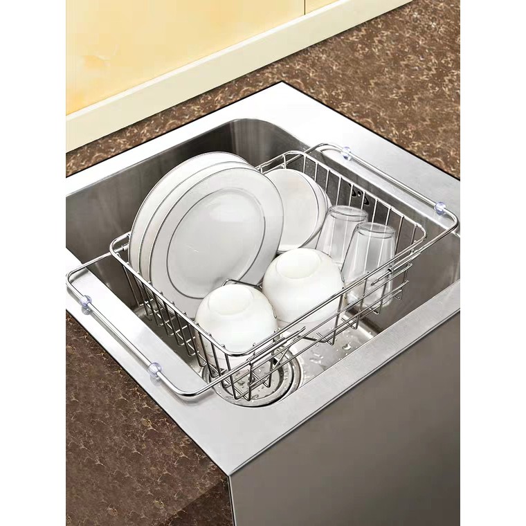 RỔ ÚP CHÉN BÁT INOX 304 để NGANG bồn rửa.