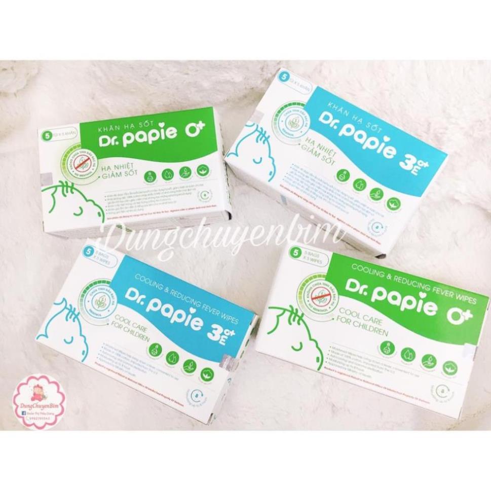 Khăn lau hạ sốt Dr Papiel hộp 25 tờ, thành phần thảo dược hạ sốt cho bé an toàn