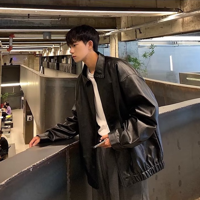 Thời trang áo khoác da leather jacket nam form rộng vintage  áo khoác bomber tay da phong cách hàn quốc áo khoác dây kéo unisex