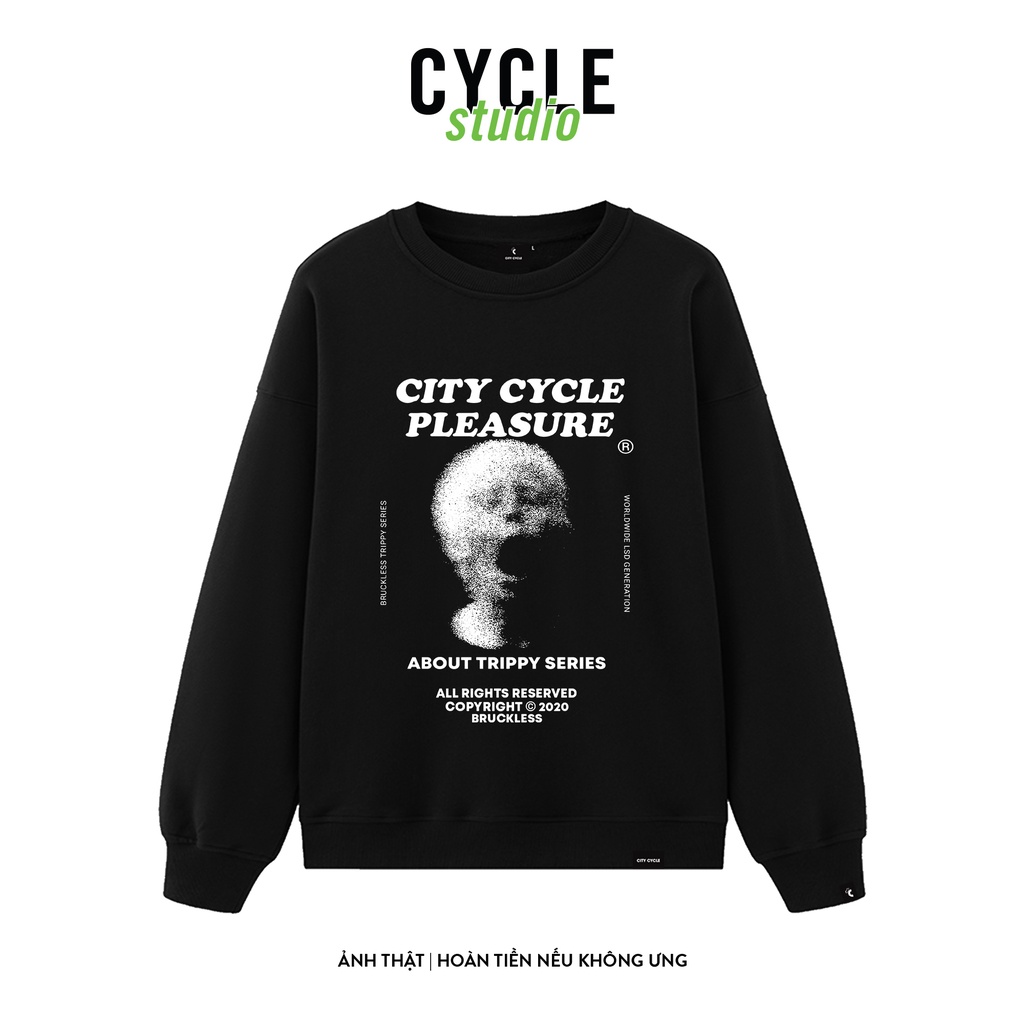 Áo sweater nam nữ form rộng unisex Pleasure Cycle Studio - áo sweater nỉ in hình Local Brand
