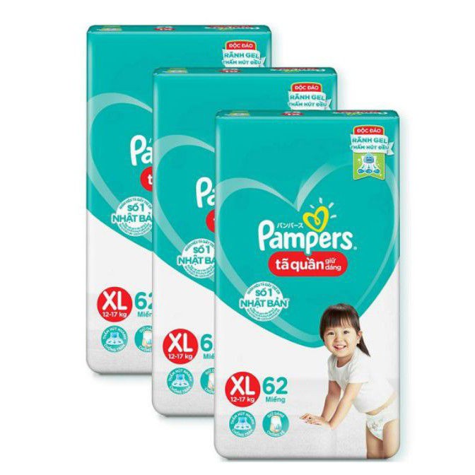 Tã quần Pampers M74/M60, L54/L68, XL48/XL62, XXL44/XXL56 mới