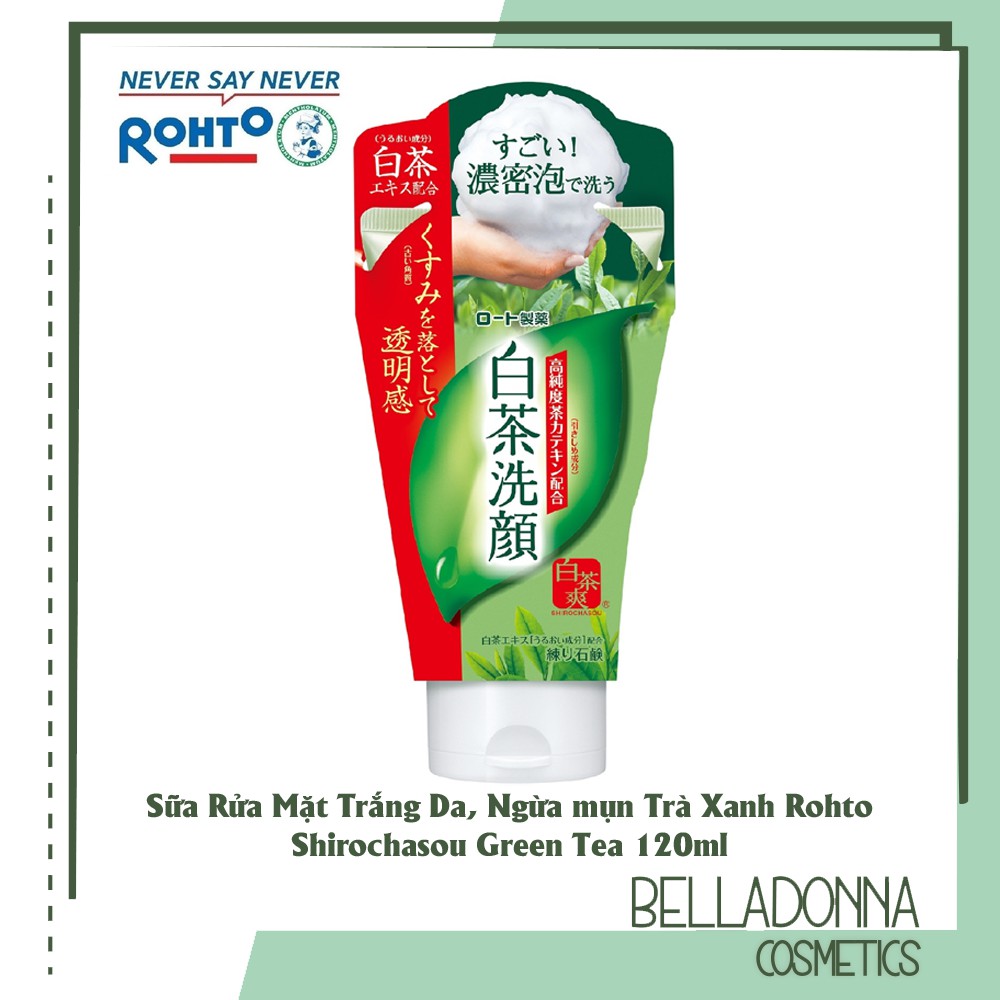 Sữa Rửa Mặt Trắng Da, Ngừa mụn Trà Xanh Rohto Shirochasou Green Tea 120ml