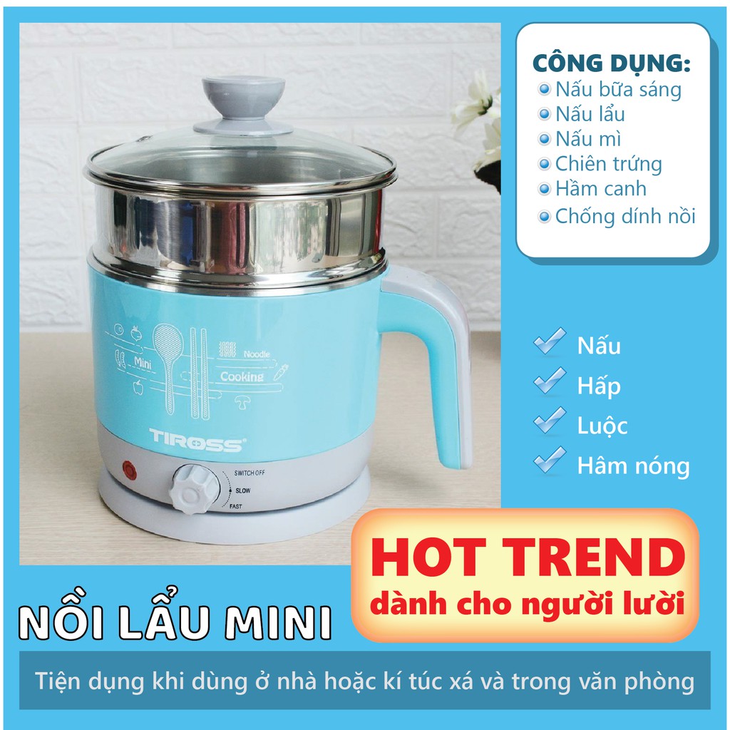 NỒI LẨU ĐIỆN MINI ĐA CHỨC NĂNG TIROSS | Thiết kế nhỏ gọn, hiệu quả |