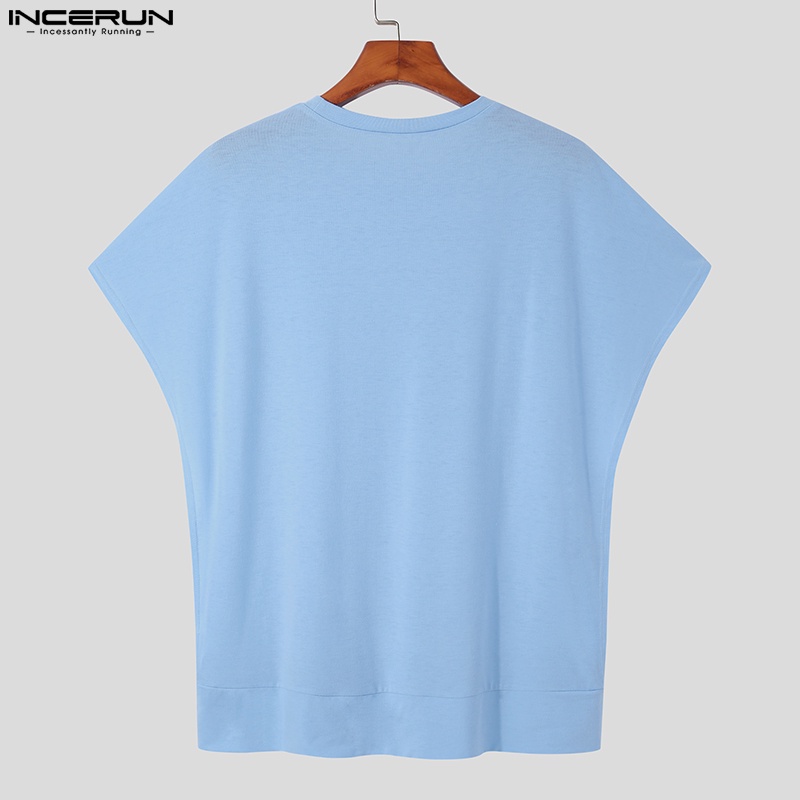 INCERUN Áo Thun Tay Ngắn Dáng Rộng Màu Trơn 3 Màu Sắc Đa Dạng Hợp Thời Trang Cho Nam