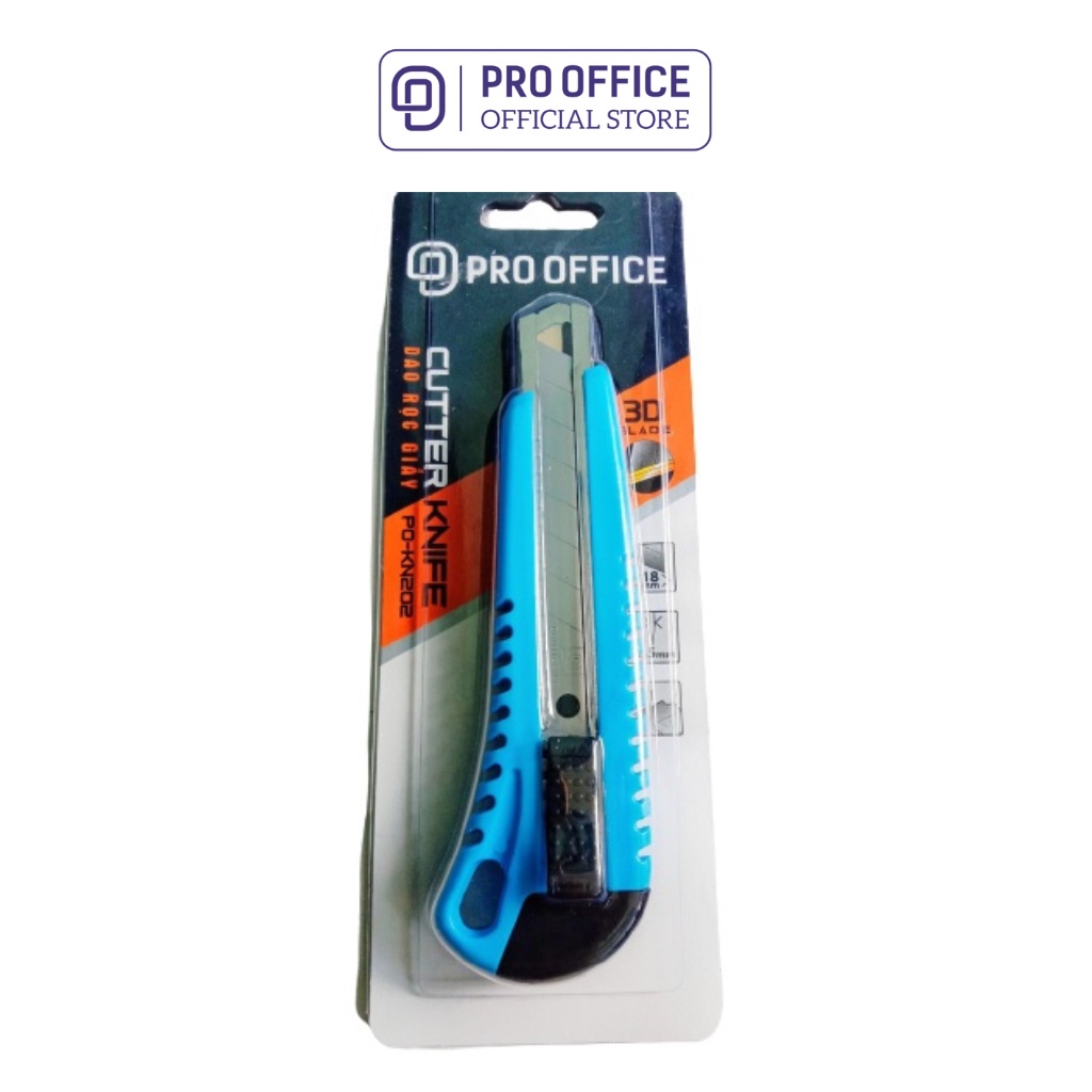 Dao Rọc Giấy PRO OFFICE 18mm 2 Lưỡi Chất Liệu Cao Cấp, Không Gỉ, Sắc Bén, Độ Bền Cao PO-KN202