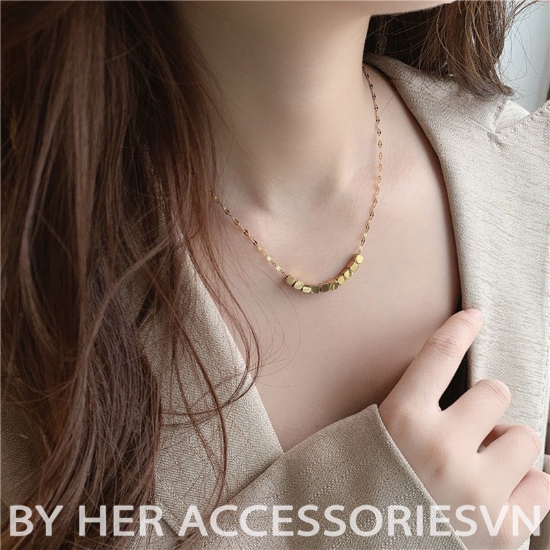 Dây chuyền nữ chuỗi hạt thanh lịch, vòng cổ mặt tròn đơn giản độc đáo Her Accessories C26