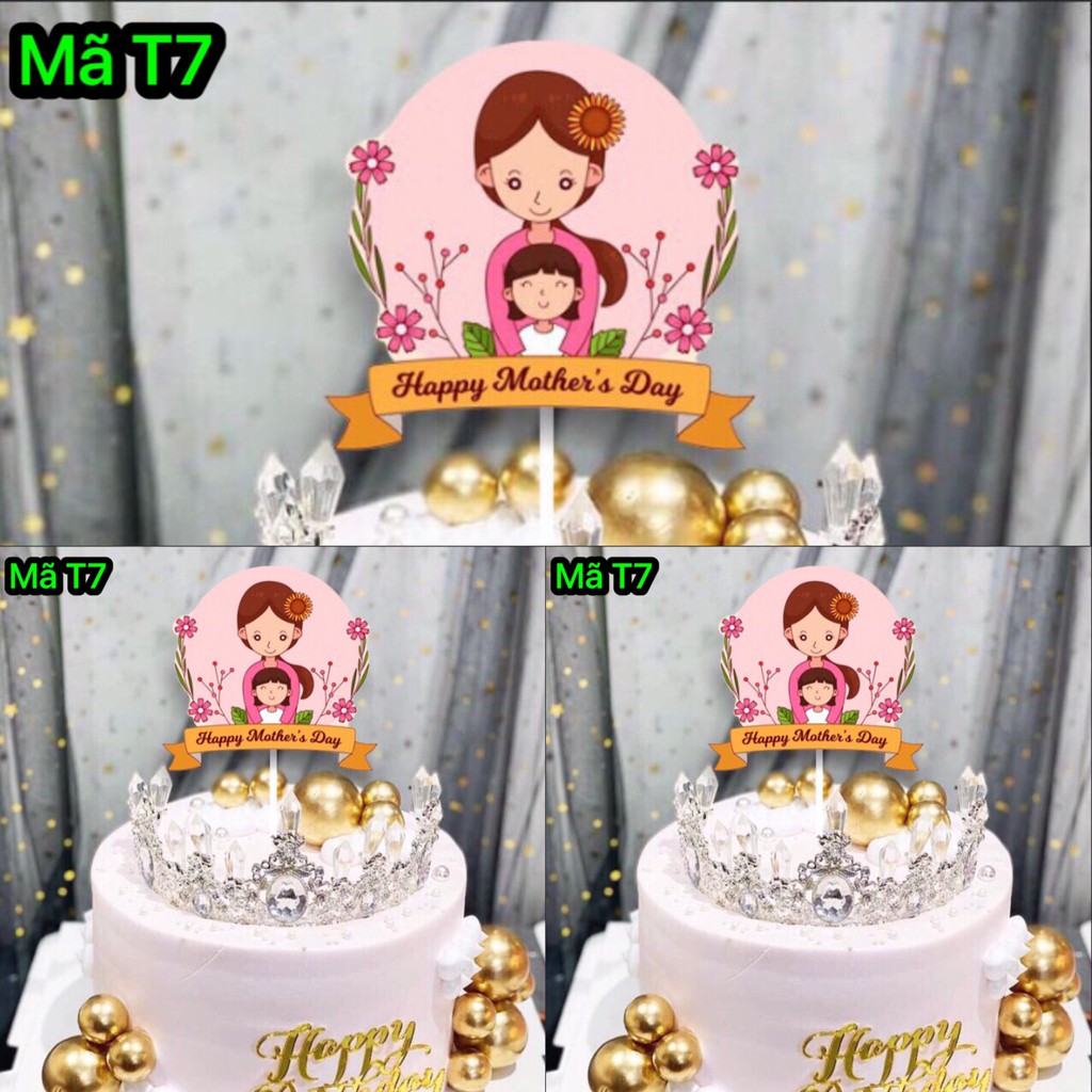 Phụ Kiện Trang Trí Bánh Sinh Nhật Bánh Kem - SET 10 THẺ CẮM GIẤY HAPPY MOTHER'S DAY mẫu T7