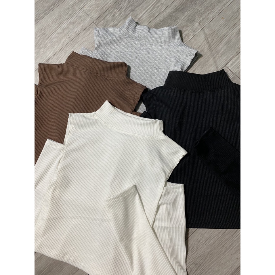 Áo croptop nữ hở vai tay dài 4 màu chất thun gân-ringu shop