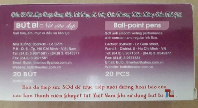 Bút bi Thiên L (mực tím) 20 chiếc/hộp.