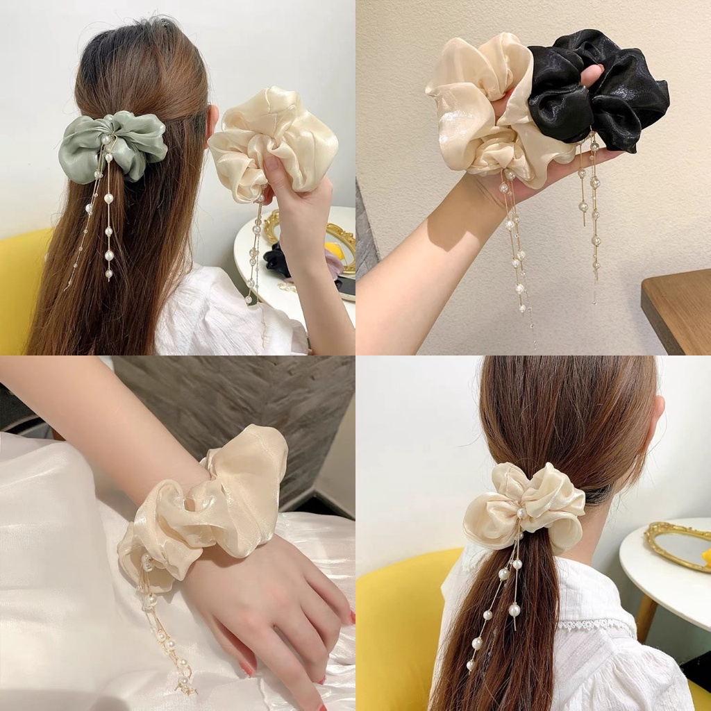 Dây buộc tóc đuôi ngựa đính hoa và ngọc trai giả mới dành cho nữ 2021