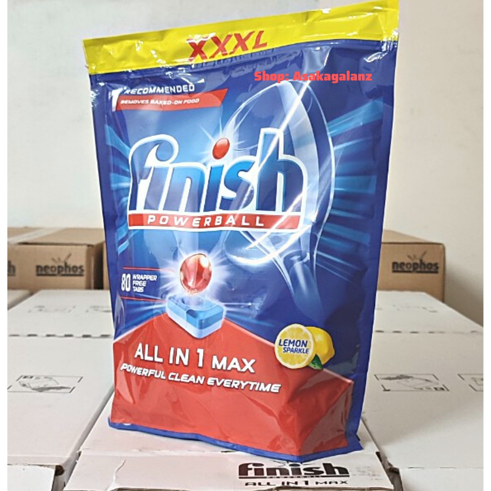 Viên rửa bát Finish All in 1 Max 80 viên [Hương chanh -10 chức năng, màng nilon tự tan]