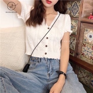 Áo croptop cổ V cúc (gạt xem ảnh thật)