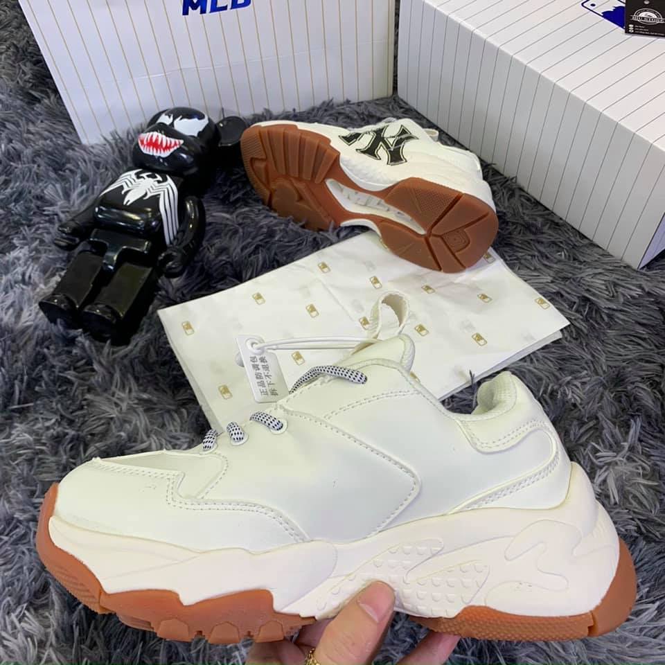 Giày Sneaker MLB NY đẹp đế nâu chuẩn bản Trung 1:1 full box, Giày thể thao nam nữ ulzzang đi học cổ thấp đế cao 5cm N3