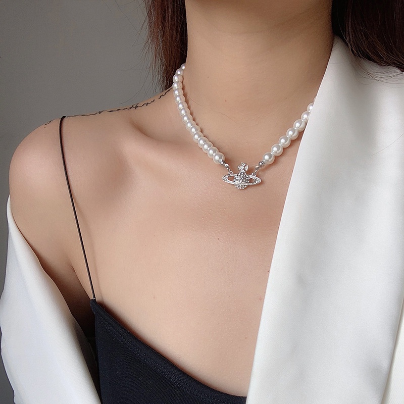 Vòng cổ MANYUE kiểu chuỗi ngọc trai giả mặt hành tinh đính đá phong cách Hàn Quốc thời trang dành cho nữ