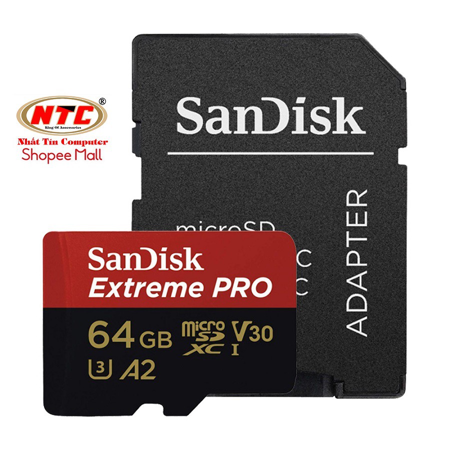 Thẻ nhớ MicroSDXC SanDisk Extreme Pro V30 U3 4K A2 64GB R170MB/s W90MB/s (Đen) | BigBuy360 - bigbuy360.vn