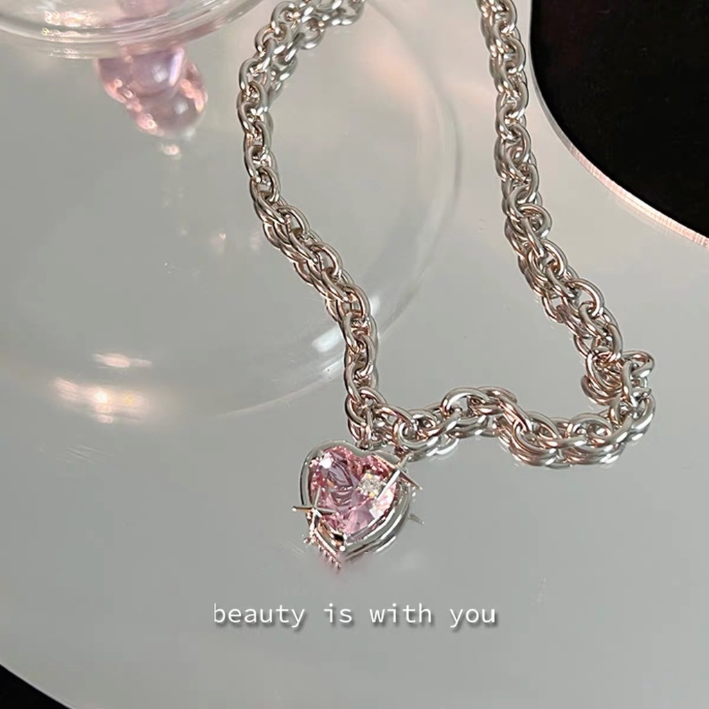 Vòng cổ Mặt Trái Tim Đính Đá Zircon Hồng