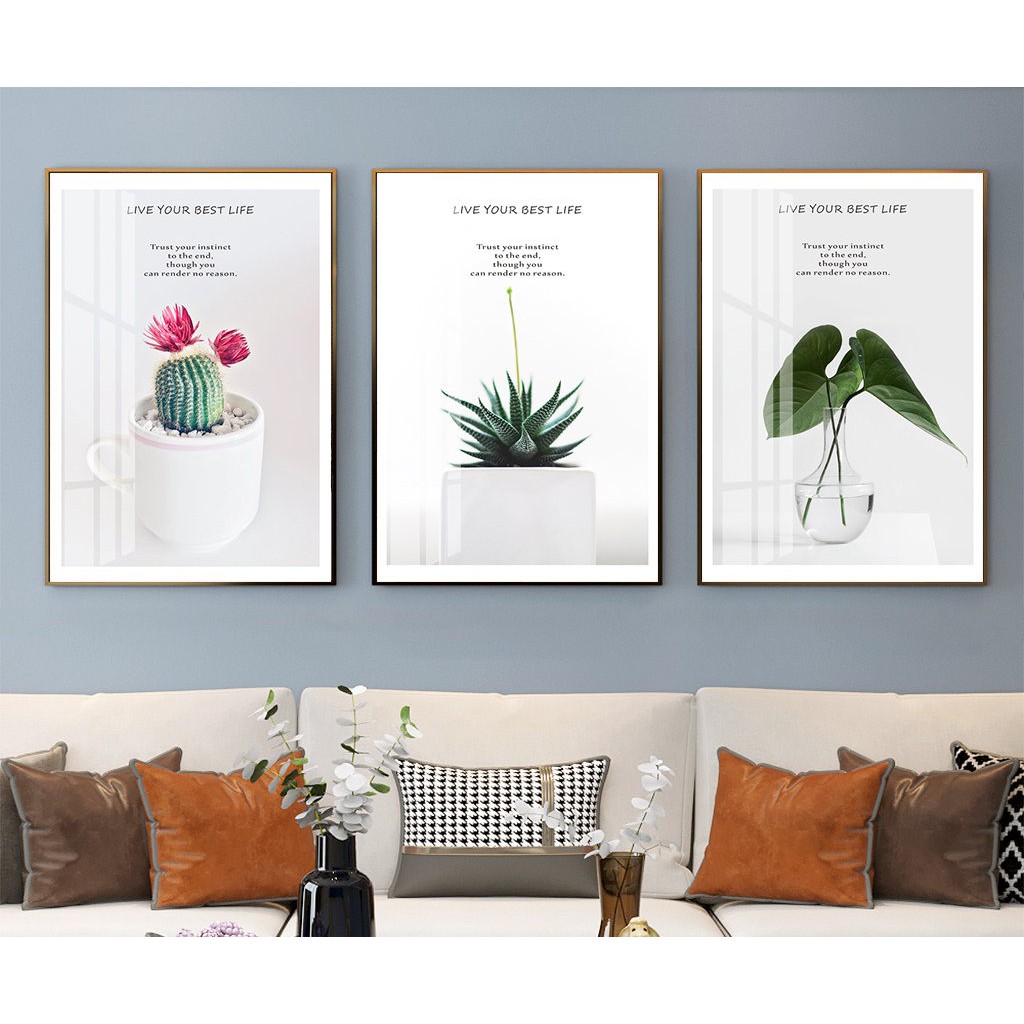 BỘ TRANH TREO TƯỜNG CANVAS 3 BỨC- PHONG CÁCH HOA LÁ THIÊN NHIÊN- KÈM KHUNG