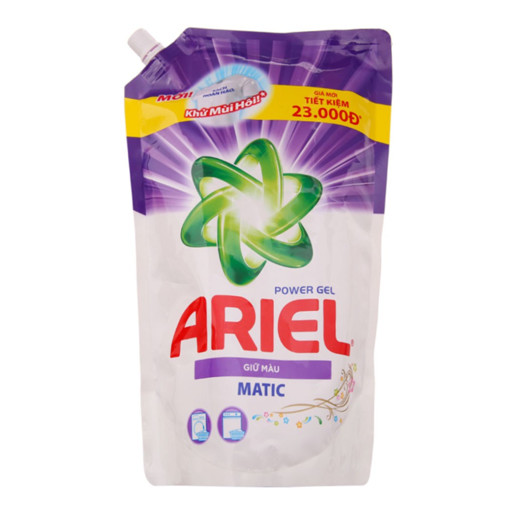 Nước Giặt Ariel Power Gel Giữ Màu Matic Dạng Túi 1,4kg (Tẩy sạch vết bẩn tốt hơn gấp 2 lần)