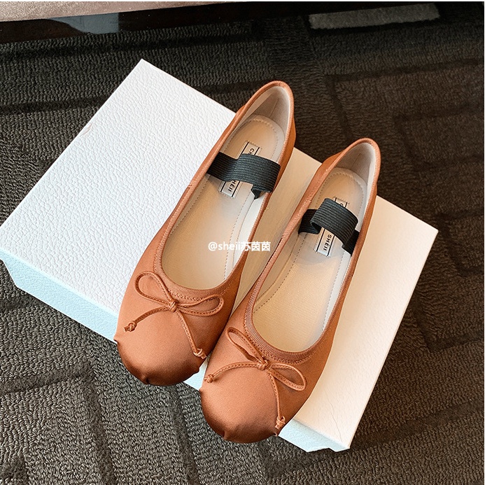 Giày Búp Bê Vải Satin Đính Nơ Xinh Xắn Cho Nữ