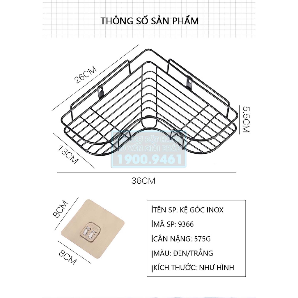 Kệ góc inox dán tường đen viền uốn lượn tiết kiệm không gian 9366