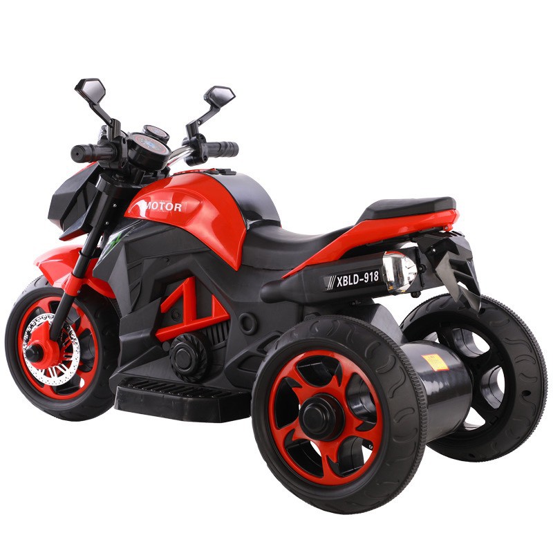 Xe máy điện moto 3 bánh trẻ em XBLD 918 đồ chơi đạp ga 2 động cơ ( Đỏ-Xanh-Trắng)