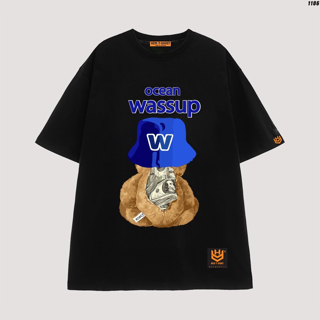 Áo thun tay lỡ nam nữ unisex form rộng Gấu Wassup 1106