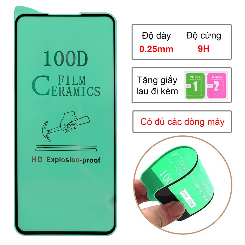 Miếng dán kính cường lực full màn hình Oppo|Cường lực dẻo 100D full màn hình|Cường lực chống mẻ vỡ viền siêu mỏng