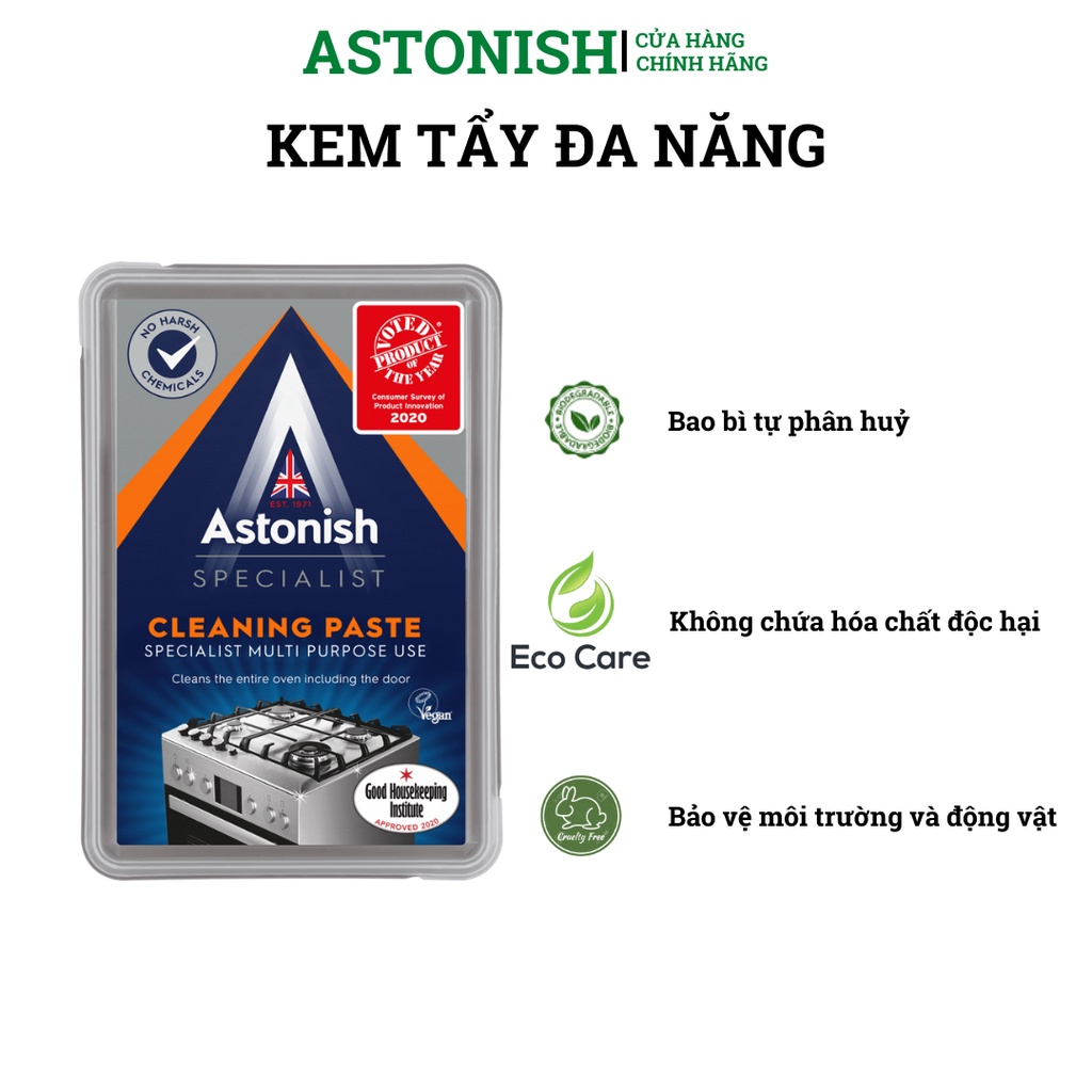 Chất tẩy đa năng ASTONISH tẩy dầu mỡ nhà bếp trên xoong nồi chảo & cặn canxi sen vòi nhà tắm 450gr