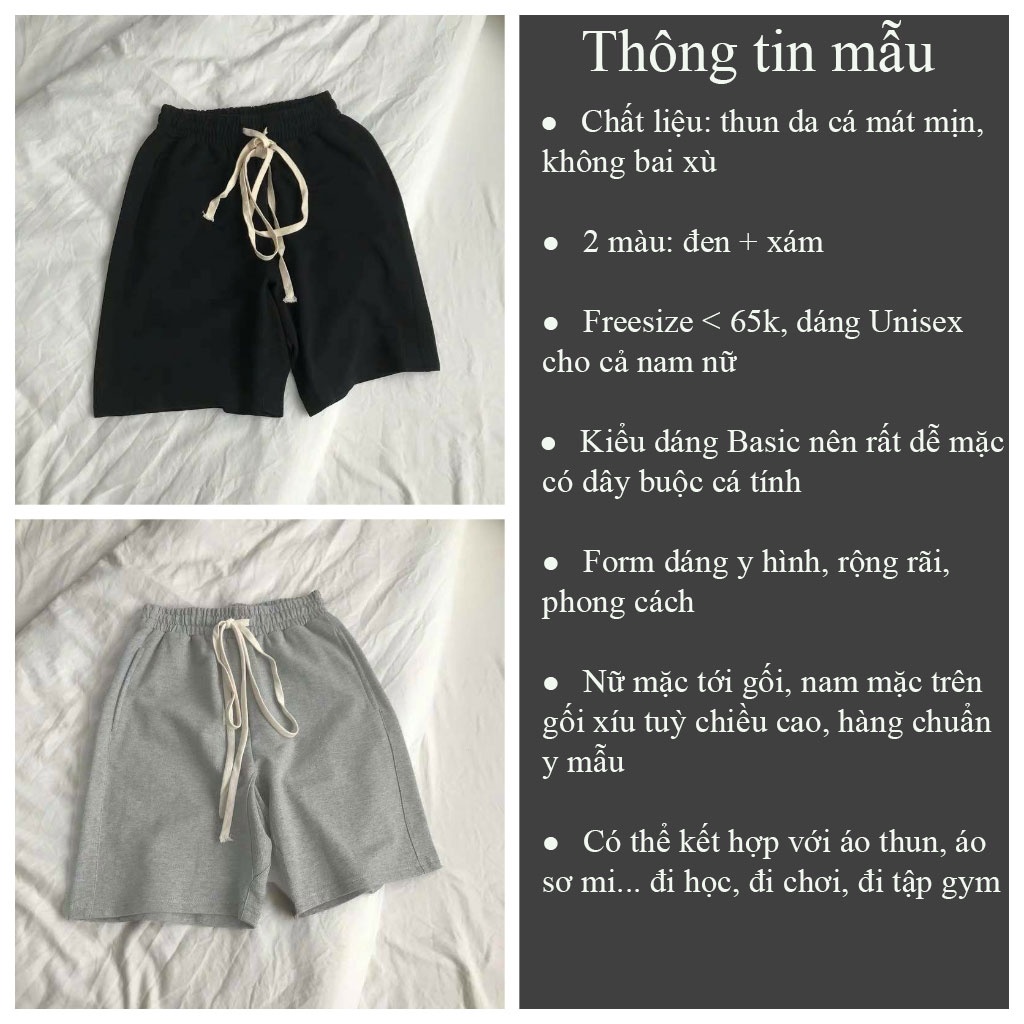 Quần đùi Unisex cạp chun BASIC quần short nam nữ thể thao buộc dây đi chơi chất thun mềm mát - CUTEZOO
