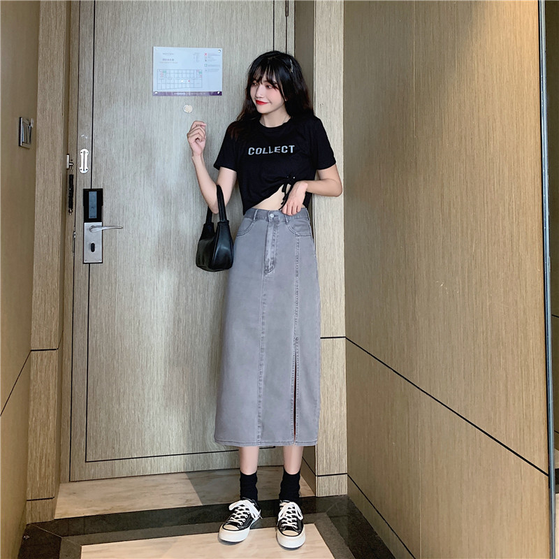Xiaozhainv Chân váy denim xẻ tà thời trang Hàn Quốc cho nữ | BigBuy360 - bigbuy360.vn