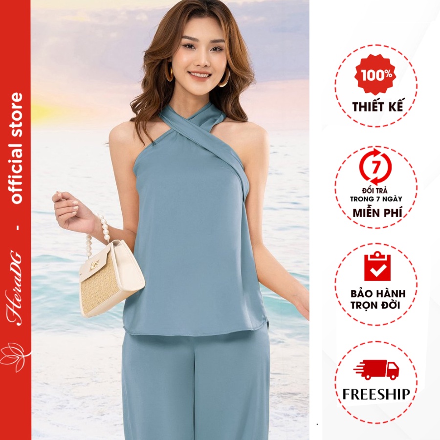 Áo kiểu cổ yếm dáng ngắn buộc nơ sau, BST Touch of the sea của HeraDG , chất liệu lụa cao cấp STBB5023A